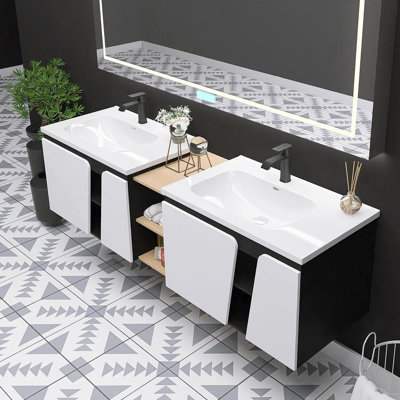 Meuble-lavabo double 75,4 po avec comptoir en céramique Hallye
