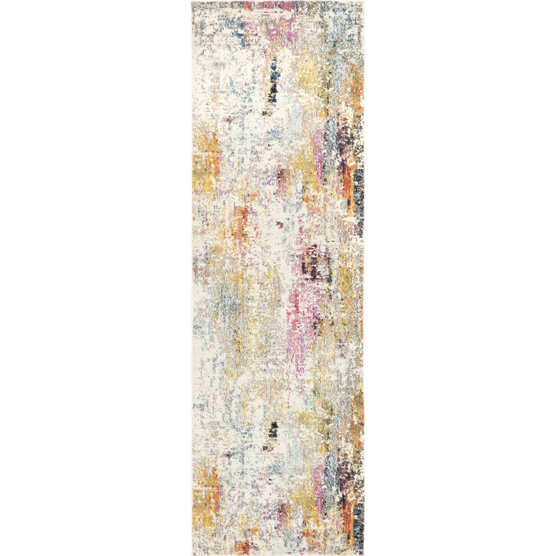 Tapis jaune / crème / rose Vita, Tapis de couloir 2 pi 6 po x 6 pi