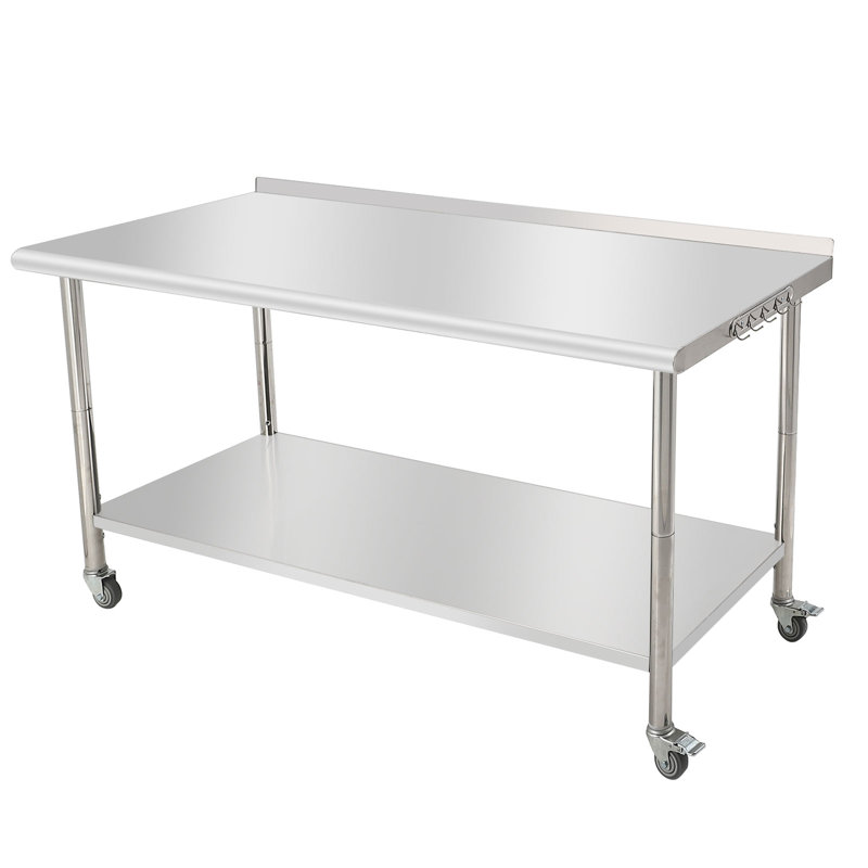 Table de travail en acier inoxydable de 60 po x 24 po x 35 po avec double tablette, station de préparation robuste pour la cuisine, le restaurant ou le garage