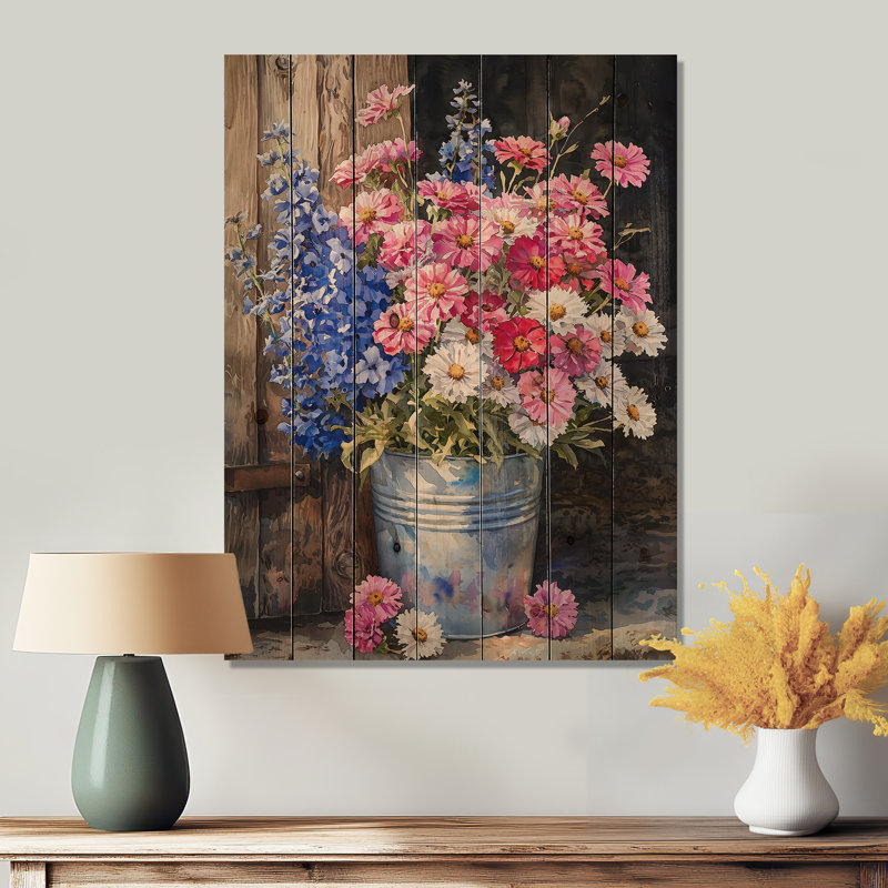 Wild Garden Charm Of Assorted Bouquets II - Assorted Bouquets Wood Wall Art - On Natural Pine Wood, 20" H x 10" W x 0.78" D