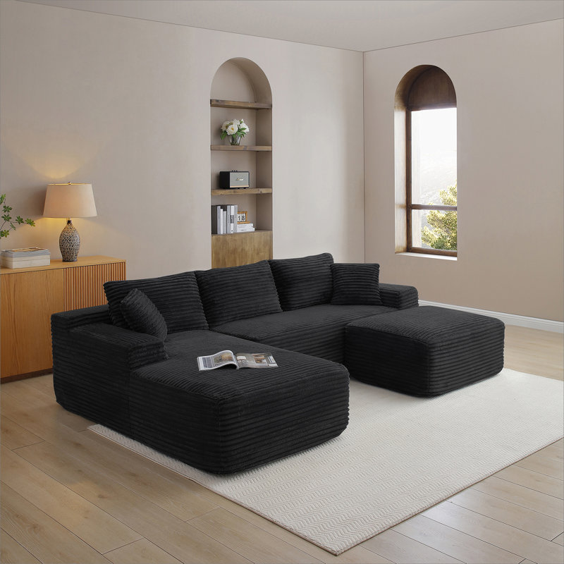 105'' Modular Sectional Sofa, Cloud Sectional Couch with Deep Seat, Modern Modular L-Shape Sofa Couch with Ottoman,Upholstered Couches for Living Room Bedroom,No Assembly, (BLACK)