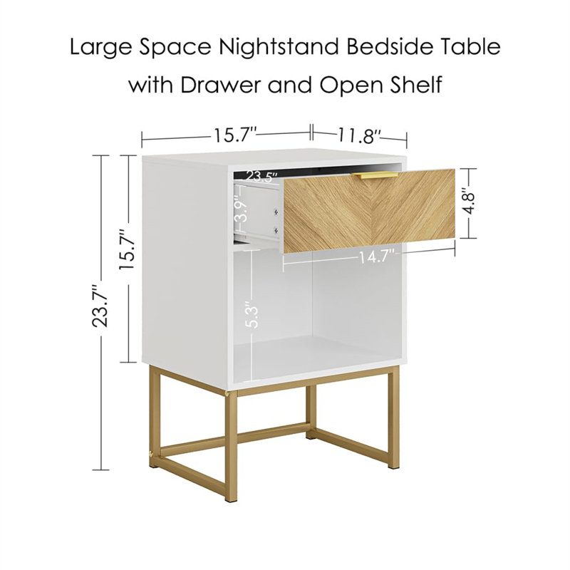Table With Storage Drawer And Open Shelf,Side End Table For Bedroom,Living Room,Office White