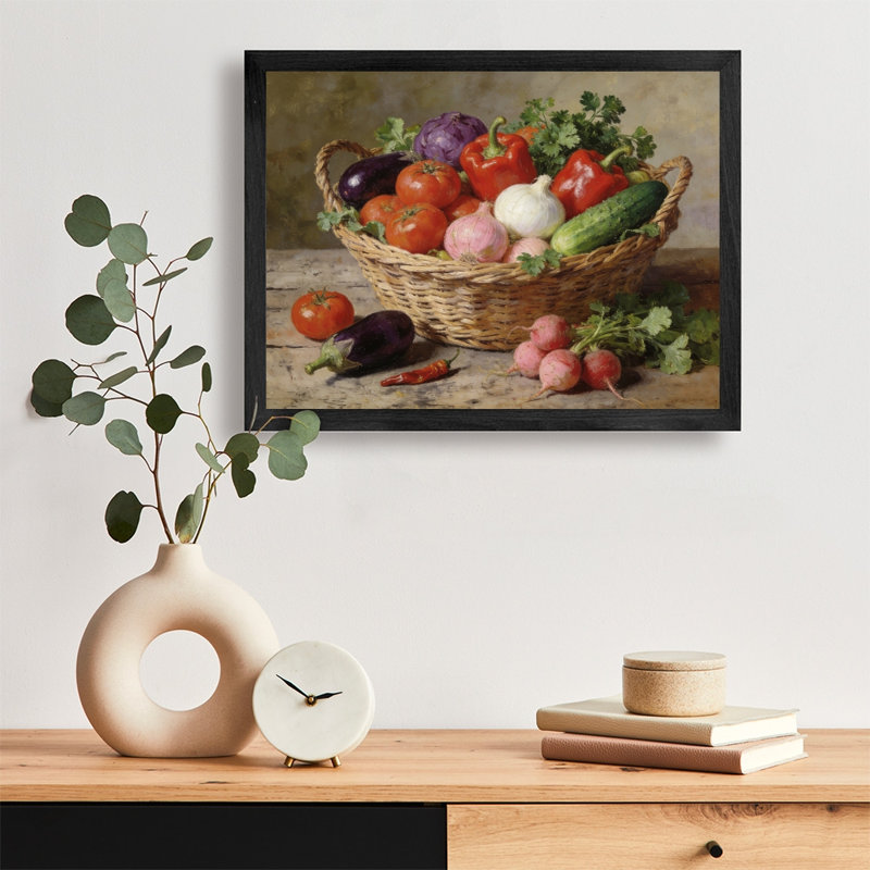 Aquarelle encadrée noire, couleurs de cuisine rétro, art mural, réalisme classique, impressions encadrées, H 25 po x l 37 po