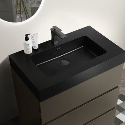 Lavabo de salle de bain moderne 30 po - Gris, meuble-lavabo grande capacité gris mat, Max