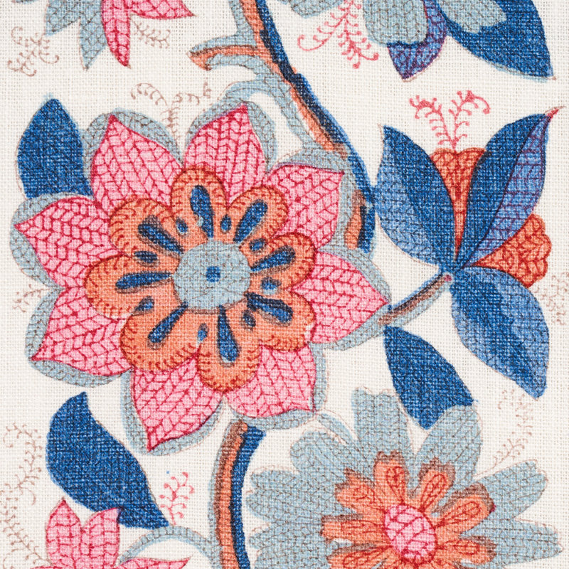 Tissu de lin à bordure Indali, Rose / indigo