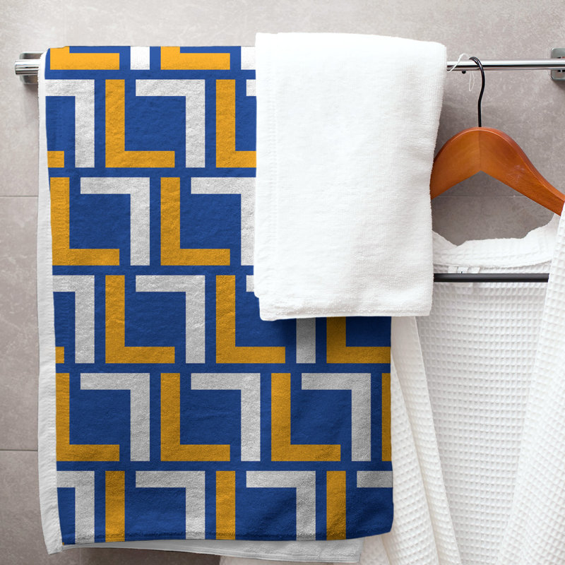 Bath Towel, Blue/Gold/White