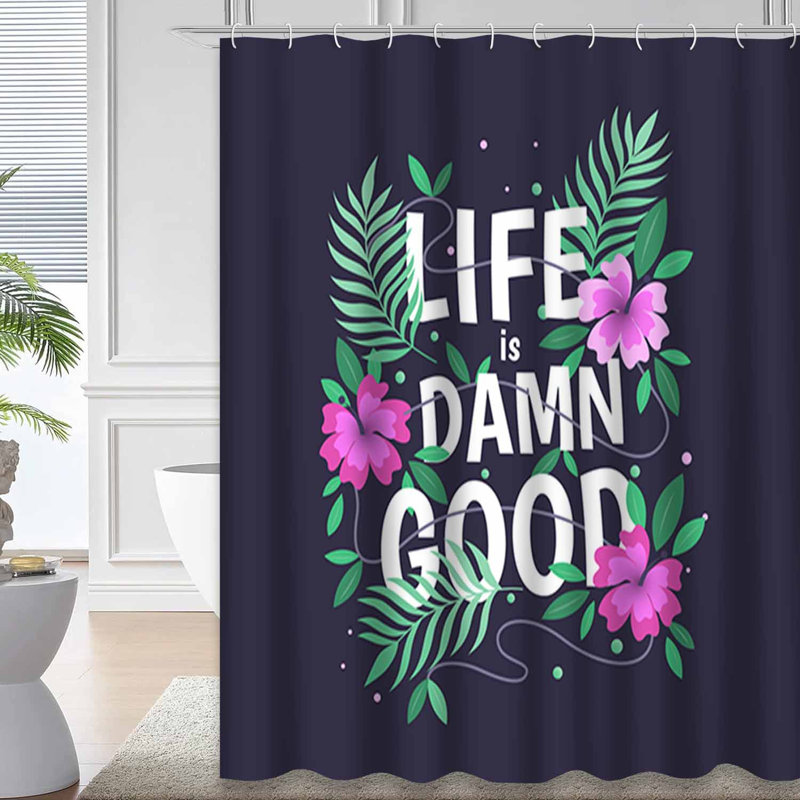 Rideau de douche imperméable à motif floral avec 12 crochets, L 72 po x l 84 po