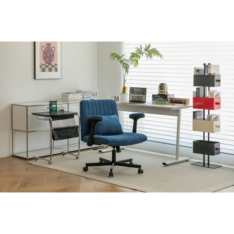 Chaise de bureau moderne en lin bleu avec accoudoirs croisés - Détails du produit