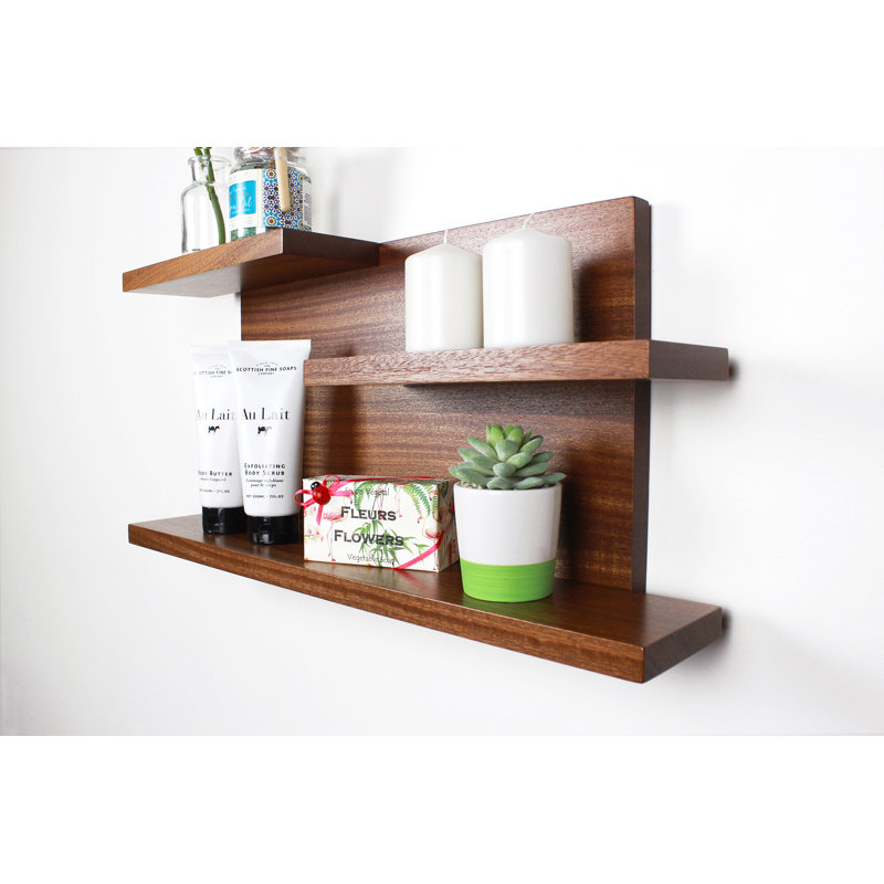 3 tablettes flottantes en bois massif, Sapele