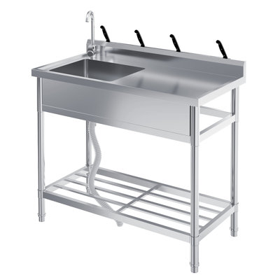 Bassin utilitaire autoportant en acier inoxydable - Bol simple commercial avec tuyaux d'eau chaude et froide - Laverie durable et lavabo de cuisine pour les restaurants, les garages et l'extérieur