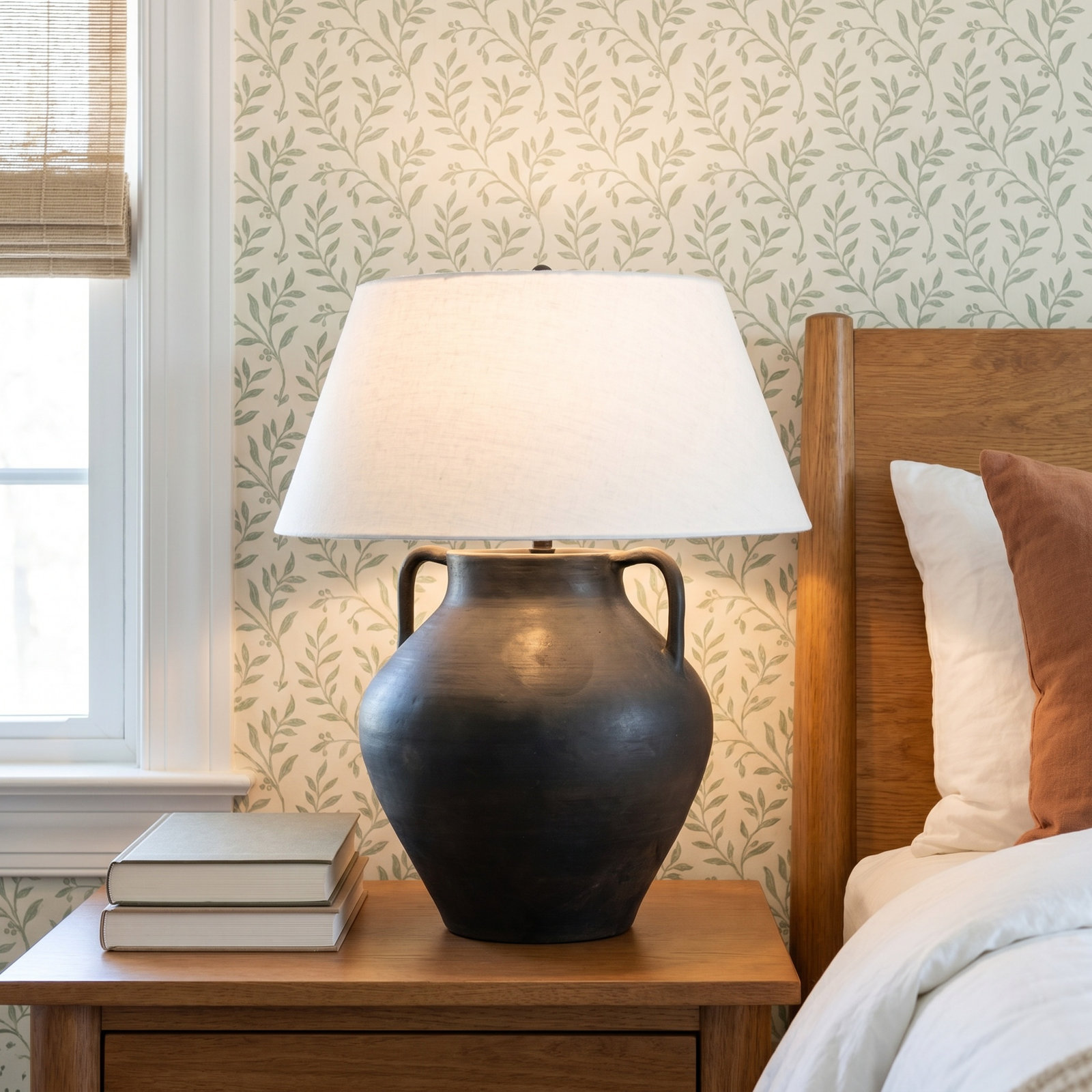 Atrani Table Lamp, Aged Black Terracotta
