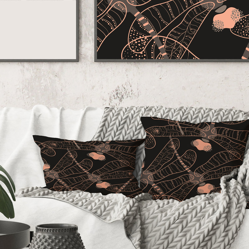 Housse de coussin rectangulaire avec insert et motif de libellules Folk Art