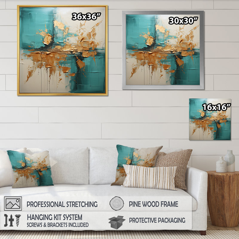 " Turquoise Tranquillity III ", Gold Floater Framed, 24" H x 24" W x 1" D