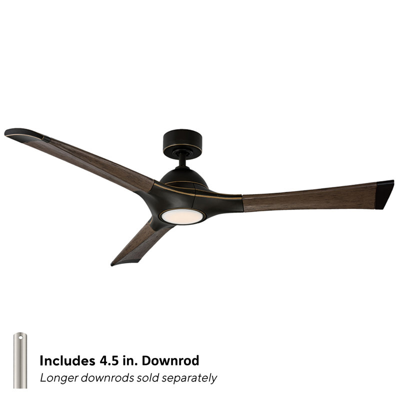 72" Woody 3 - Blade Outdoor Smart Propeller Ceiling Fan with Light Kit Included, Oil Rubbed Bronze/Dark Walnut, 60", 3000K