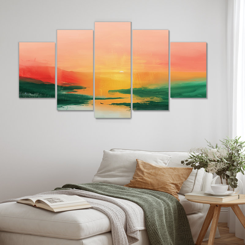 Green Red Magical Sunset Dunes I - Desert Canvas Wall Art Set