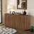 64" Buffet Cabinet with Faux Marble Top and Fluted Accents, Modern Storage Sideboard with Adjustable Shelves for Kitchen or Living Room (Walnut)-55785825