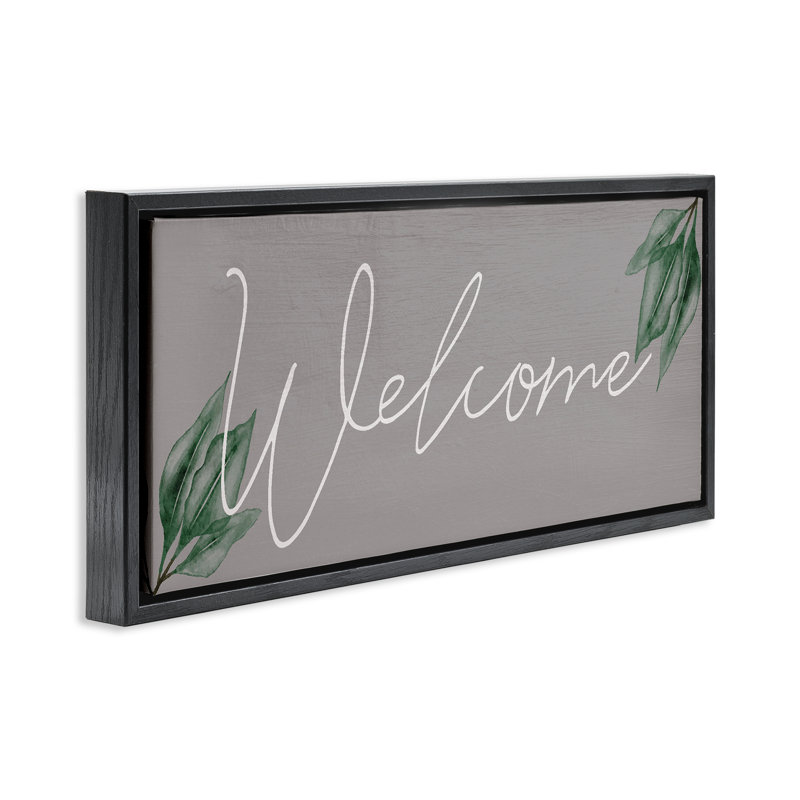 Welcome on Grey avec cadre flottant Herbs, design par Lil 'Rue, H 11 po x l 25 po, Cadre flottant noir de jais