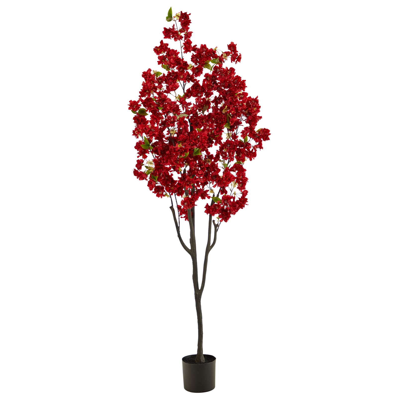 Faux Cherry Blossom Tree in Planter, 72" H x 31" W x 10" D, Red