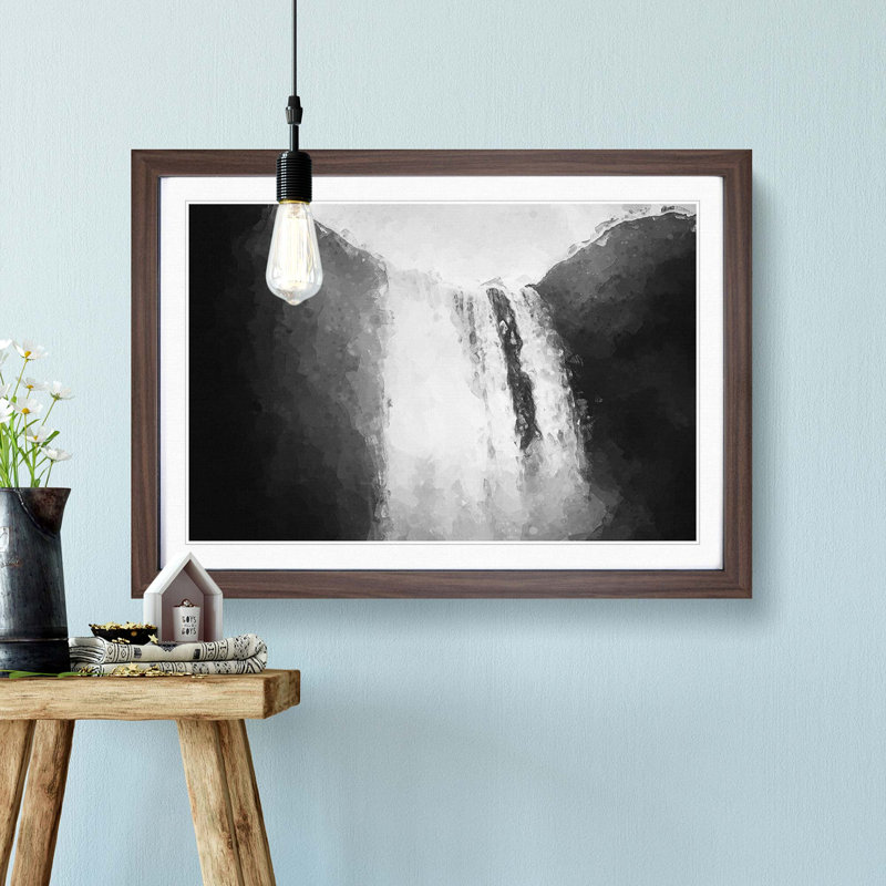 Skogafoss Waterfall Iceland in Abstract - Picture Frame Graphic Art Print, Walnut Framed, 36cm H x 48cm W x 2cm D