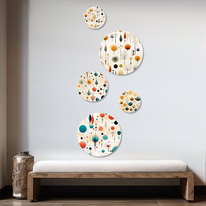 Cadence - Ensemble d'art mural rond géométrique Mid-Century de 5