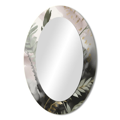 Green Fern Whispers I - Floral Oval Decorative Mirror On Metal