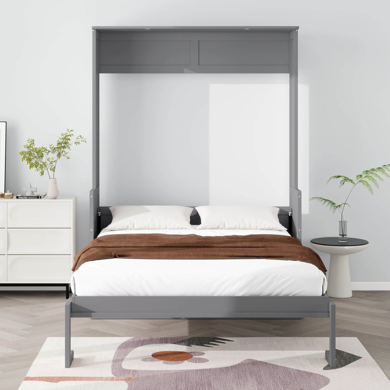 Grand lit escamotable moderne grand format avec bureau intégré, lumières DEL et charge USB, lit mural peu encombrant, conception pliante intelligente