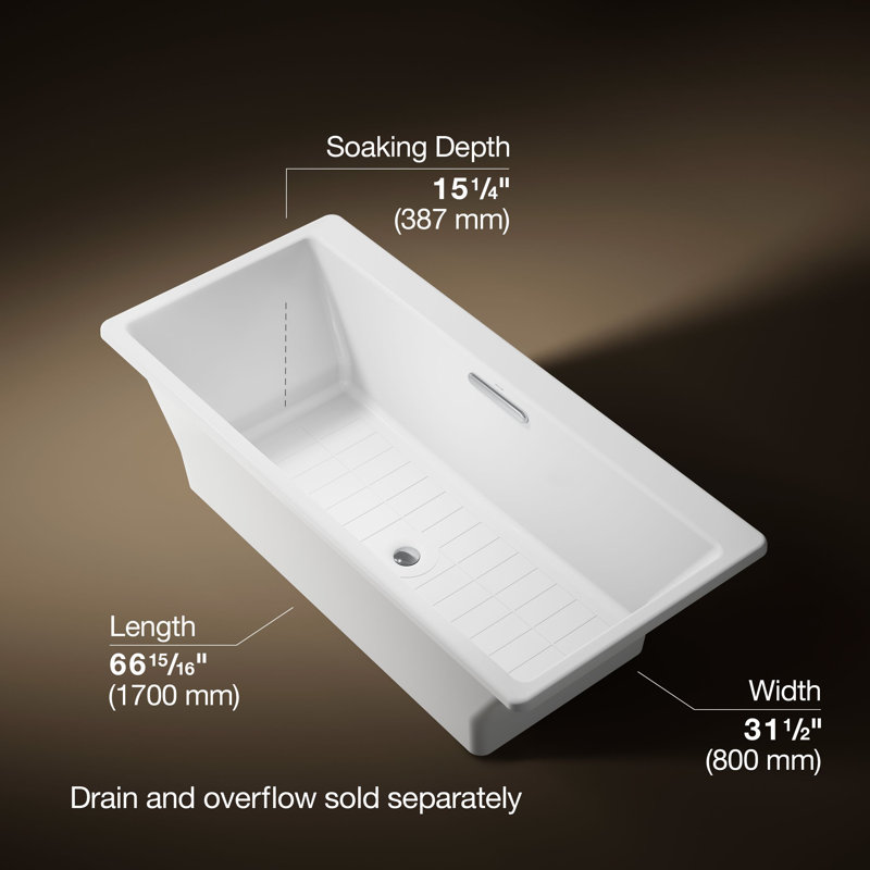 Reve® 67" x 32" Drop In Soaking Cast Iron Bathtub, White