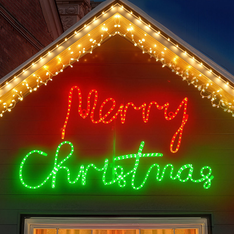 Leionna d'extérieur 48 pouces Merry Christmas, H 23,6 po x l 48,9 po x P 1,2 po, Rouge / Vert