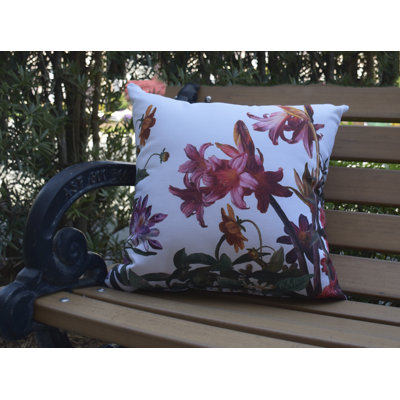 Colour Me Floral 16 Inch Black Floral Print Decorative Outdoor Throw  Pillow