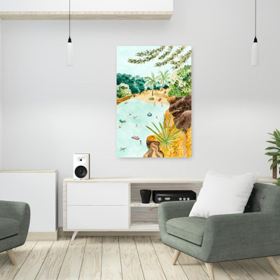 «Tropical Lagoon Oasis Peaceful Serene Abstract Palm Tree Beach», art mural