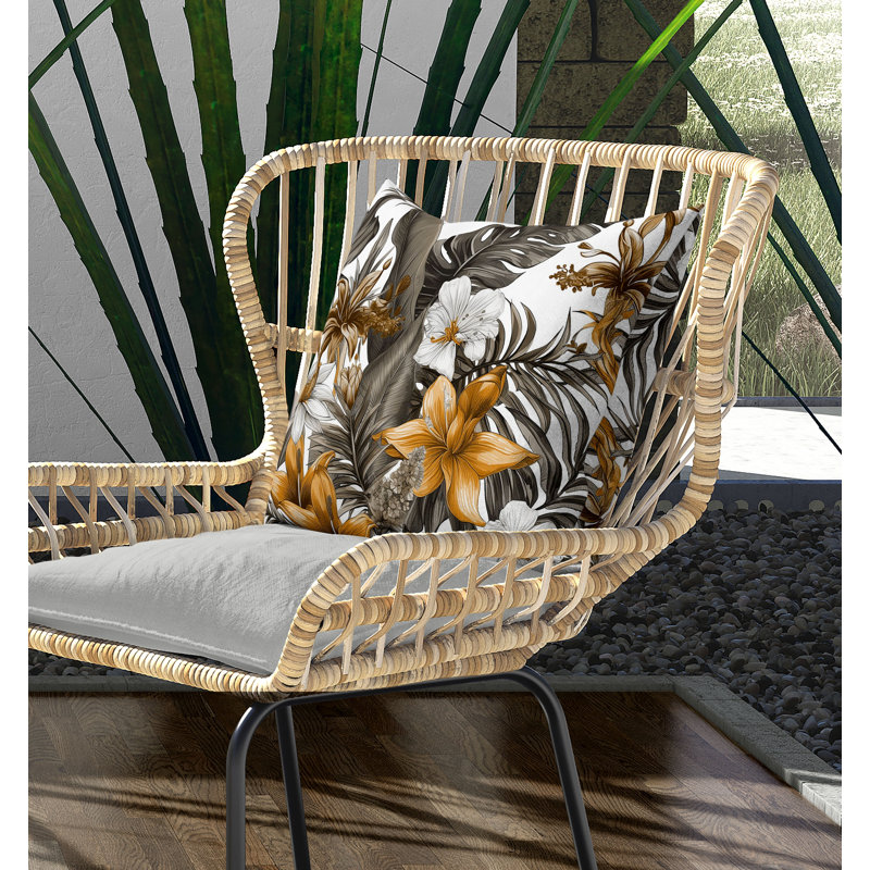 Coussin Rainforest Reverie Broadcloth, H 26 po x l 26 po, Blanc, bronze