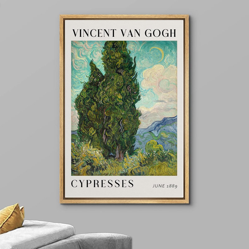 Classical Artwork " Cypress Tree Landscape " by Vincent Van Gogh, Natural, 36" H x 24" W x 1.5" D