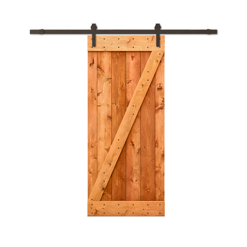 Gray Stained Knotty Pine Solid Wood Barn Door with Matte Black Hardware