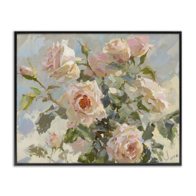 Magnifique lot de roses roses, estampe numérique, design by Creative Studio, H 11 po x l 14 po, Giclée encadrée noir minuit
