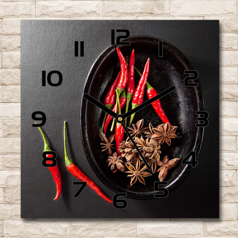 Heberto Glass Wall Clock, Black/Red/Grey