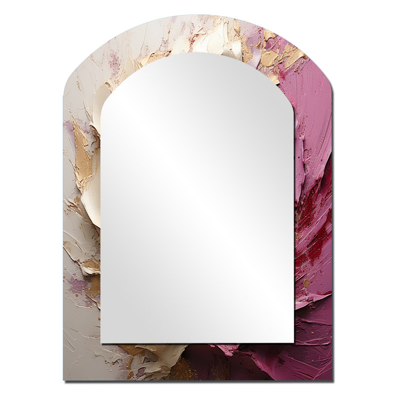 Gold Pink Minimalism Spiral Poteries - Abstract Spirals Irregular Shape Unique Wall Mirror, Modern Asymmetrical Mirror, Printed Metal Art