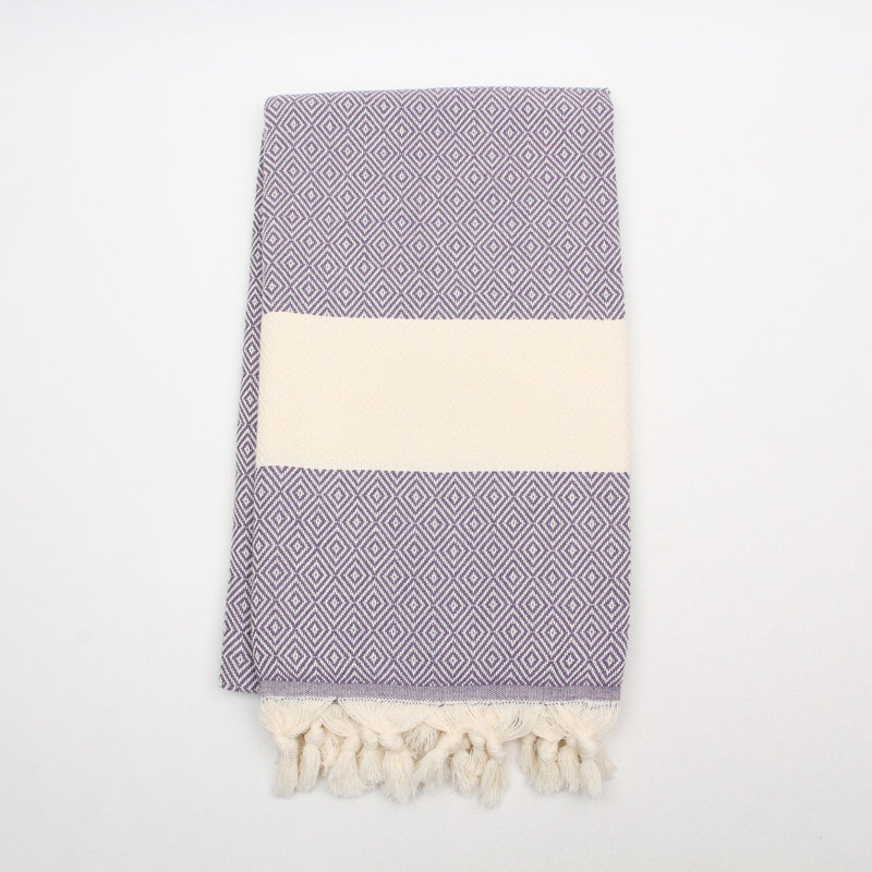 Diamond Pattern Turkish Cotton Towels – Peshtemal & Peshkir, Quick Dry & Soft, Purple, Bath Towel - 1 Pack