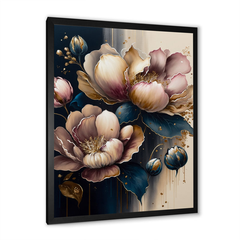 Reproduction sur toile Bert, rose et mauve foncé III, H 20 po x l 12 po x P 1 po, Cadre photo noir