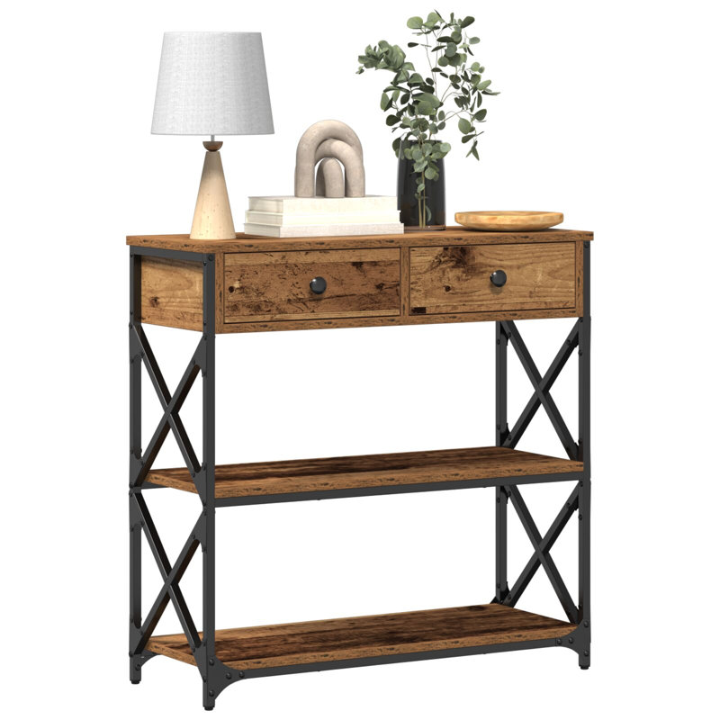 Console Table 100X28x75 Cm Engineered Wood & Steel, Old Wood, 75cm H x 75cm W x 28cm D
