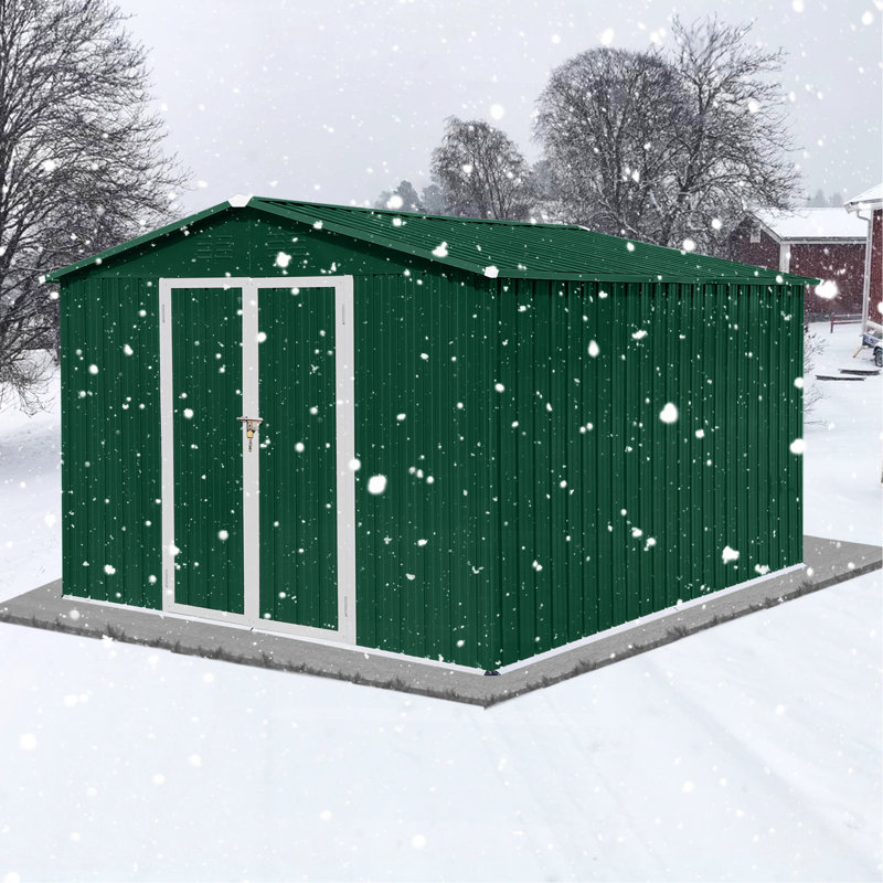 Metal Garden Sheds 8Ft×10Ft Outdoor Storage Sheds Green + White, Green/White, 75.2" H x 123.2" W x 102.4" D