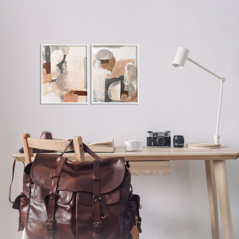 «Abstract Neutral Shapes Brown», ensemble de 2 estampes numériques encadrées par Victoria Barnes, H 14 po x l 11 po