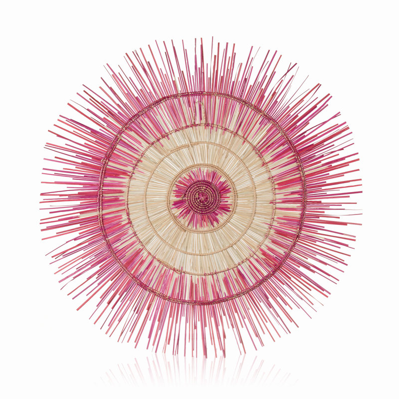 PSSCM Handmade Boho Abstract Wall Decor on Palm Leaves, Pink, 35.5" H x 35.5" W x 0.5" D