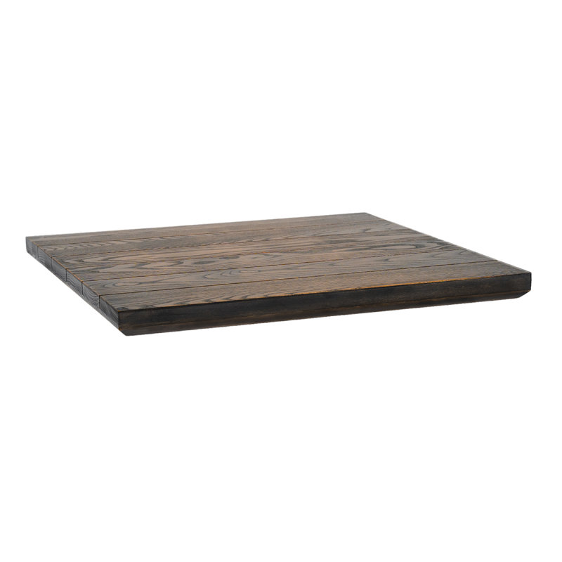 Plateau de table en bois de frêne avec finition Charred pour l'intérieur et l'extérieur, H 1,5 po x L 36 po x l 36 po