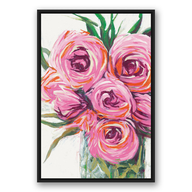 «Vase with Bright Flowers», reproduction de peinture acrylique sur toile, H 18 po x l 12 po, Cadre noir
