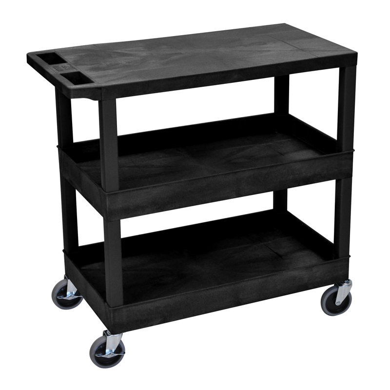 Black High-Density Polyethylene 3-Shelf Utility Cart