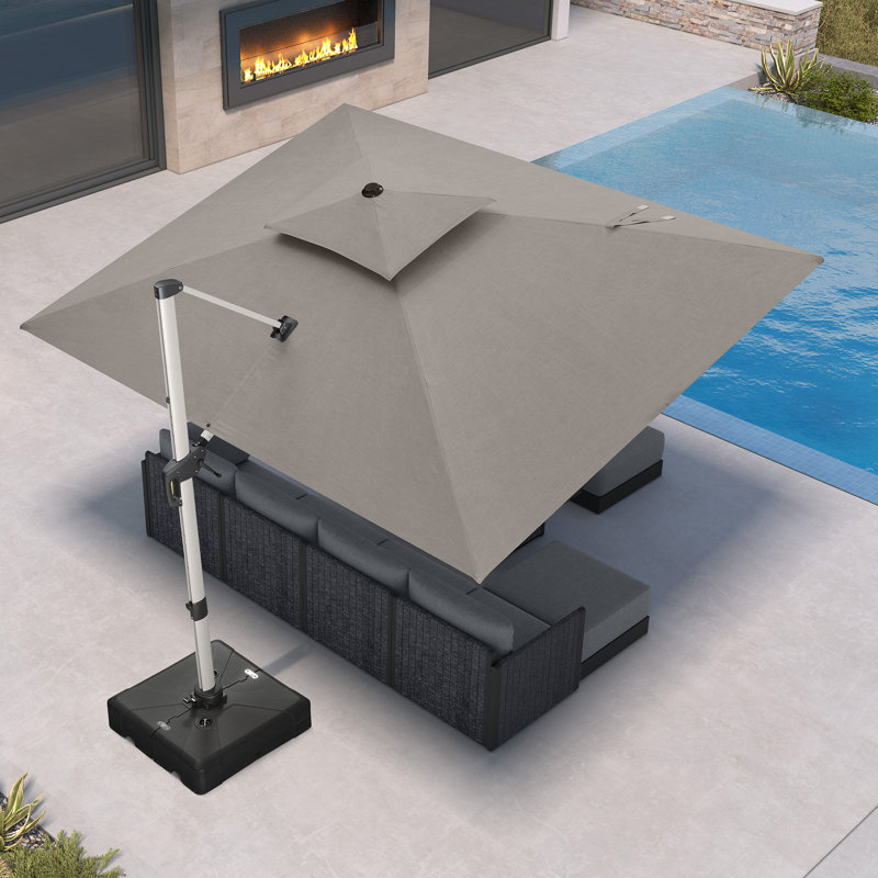 Parasol rectangulaire extérieur robuste double 9 pi x 12 pi, tissu haut de gamme, avec base, Bois de frêne coulé