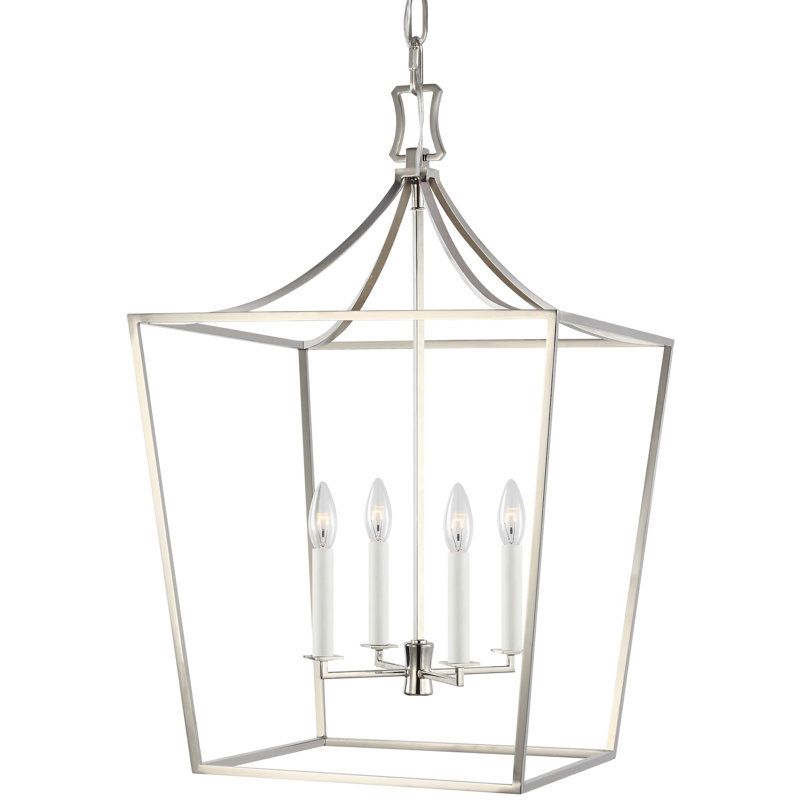 Meztli 4 - Light Dimmable Lantern Geometric Chandelier, Polished Nickel, 27.62" H x 18" W x 18" D