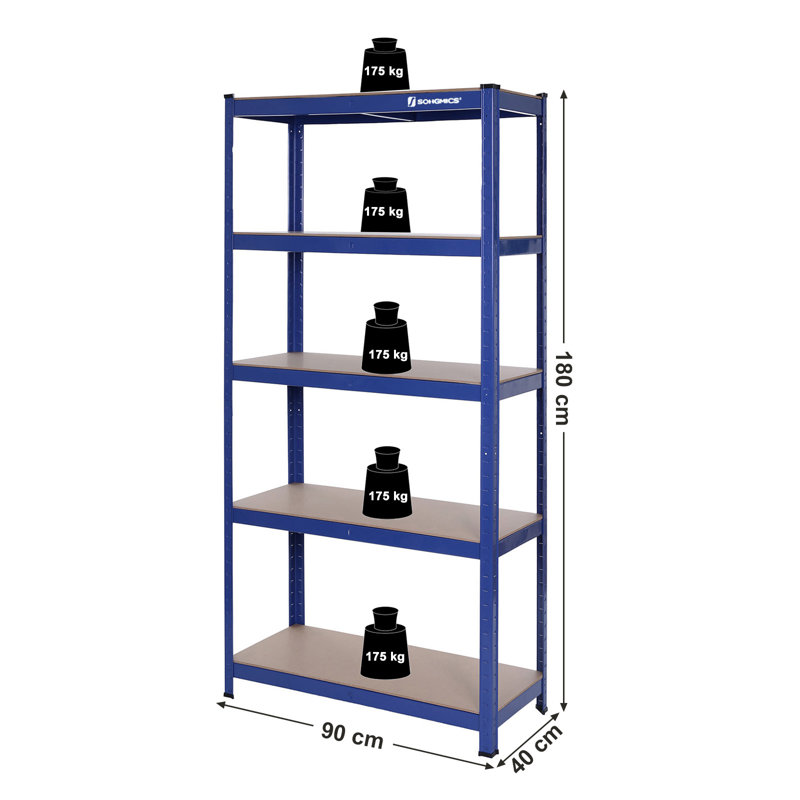 Metal Height -Adjustable Storage Rack, Blue, 150cm H x 75cm W x 30cm D