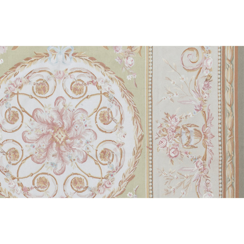 Aubusson Renaissance Wool Oriental Area Rug in Gold/Light Green/Pink, Rectangle 9'3" x 12'3"