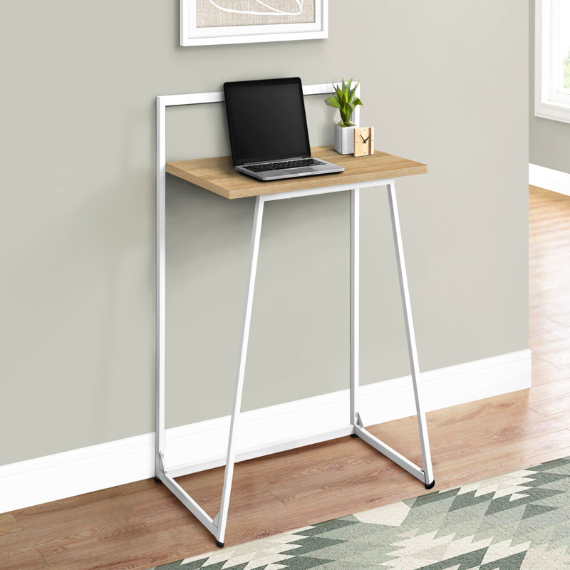 Bureau d'ordinateur, bureau personnel, ordinateur portable, L 30 po, travail, stratifié naturel, métal blanc, contemporain, moderne